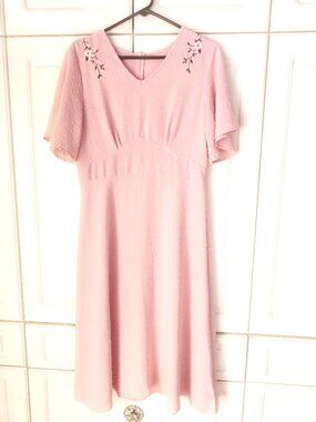 Shein Pink Floral Embroidered Dress, Size Large, New
